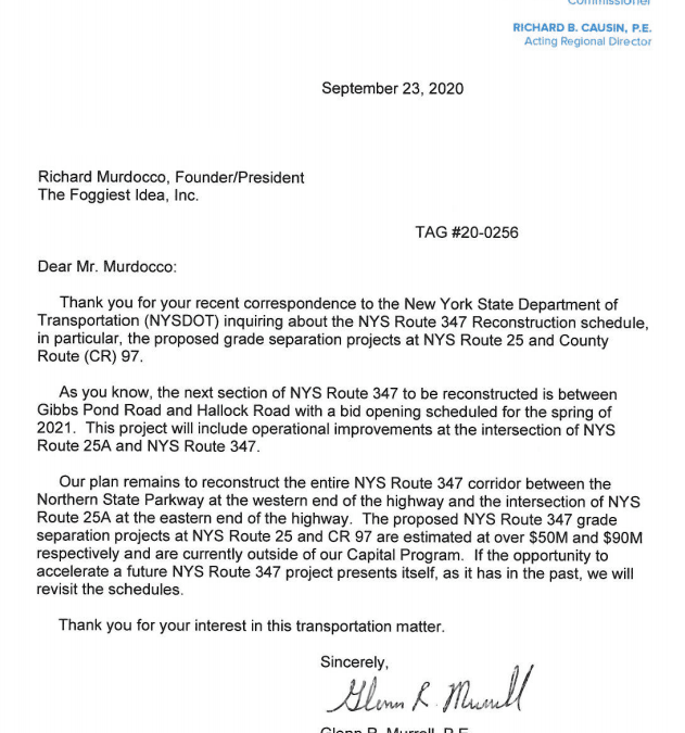 NYSDOT Responds: Grade Crossing Eliminations on Route 347 Would Likely Cost Over $140 Million