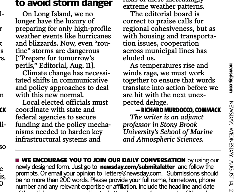 Featured in Newsday: Let’s Work Together to Avoid Storm Danger